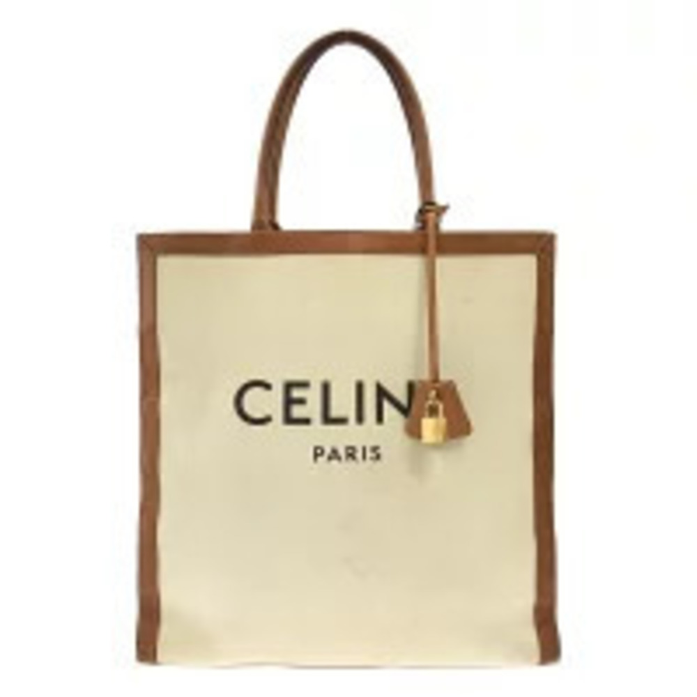 Celine Canvas Vertical Cabas tote canvas brown leather black logo